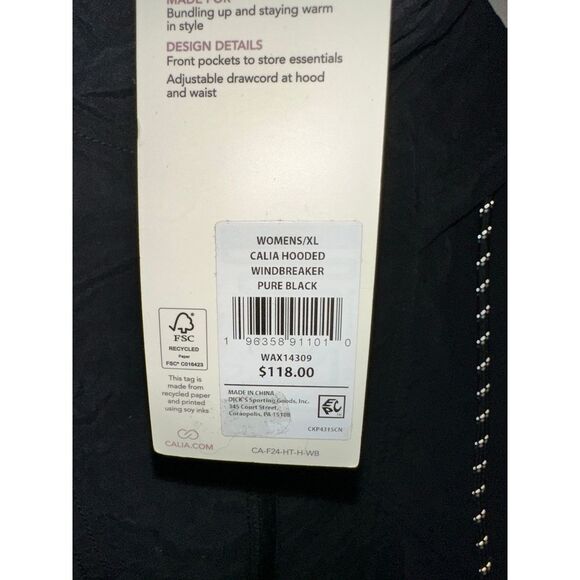 New Women's CALIA Women's Hooded long sleeve Windbreaker black size XL $118 - Picture 6 of 11